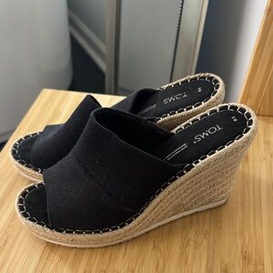 TOMS Black Canvas Wedge Espadrilles